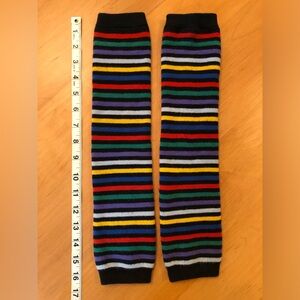 Leg warmers Rainbow stripes with black background, one size (16in long), soft